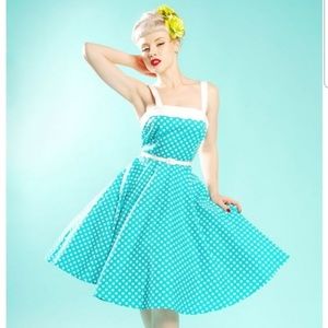 PUG BLUE/WHITE POLKA DOT NETTI DRESS XS